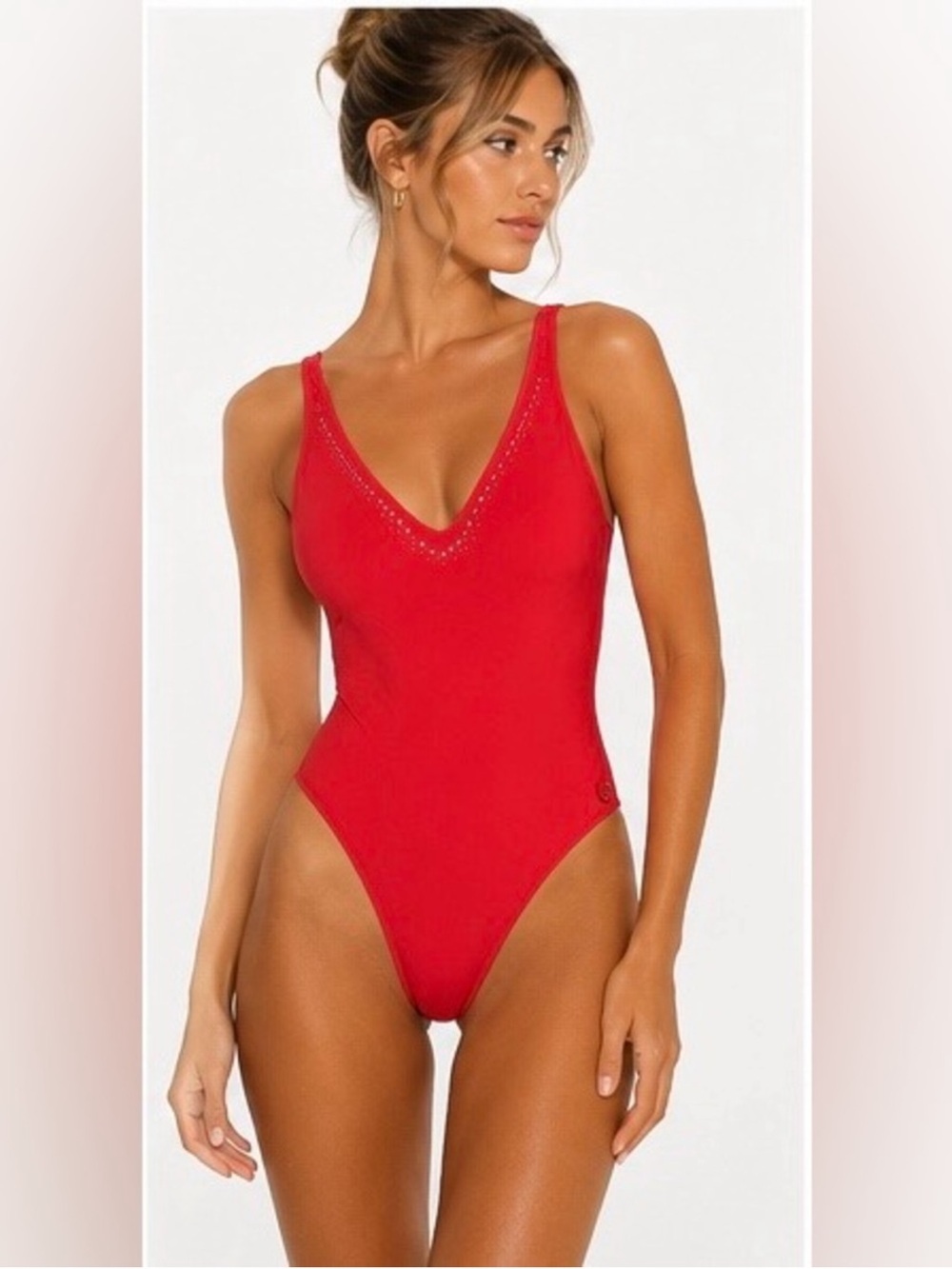 Immaculate Promesse Neon Coral embellished Lace-Up Back One Piece Swim Size: 2